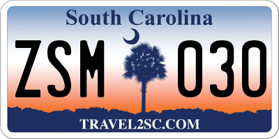 SC license plate ZSM030