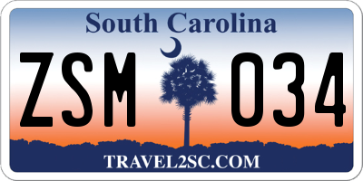 SC license plate ZSM034