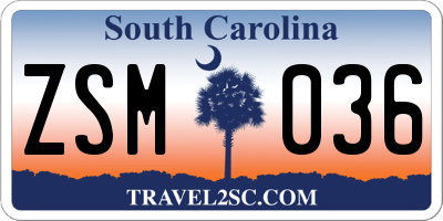SC license plate ZSM036