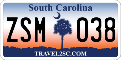 SC license plate ZSM038