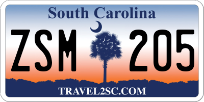 SC license plate ZSM205