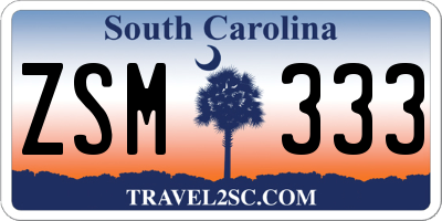 SC license plate ZSM333