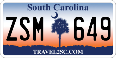 SC license plate ZSM649