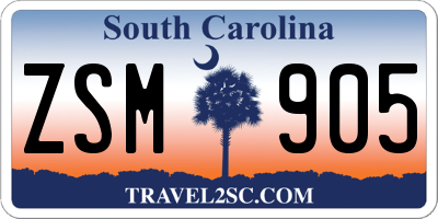 SC license plate ZSM905