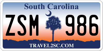 SC license plate ZSM986