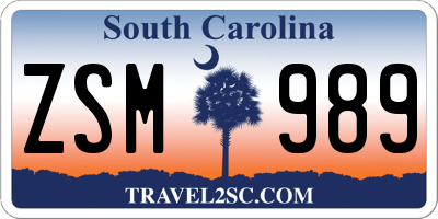 SC license plate ZSM989