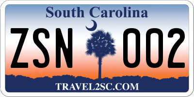 SC license plate ZSN002