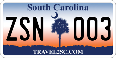 SC license plate ZSN003