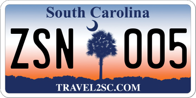 SC license plate ZSN005