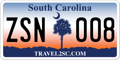 SC license plate ZSN008