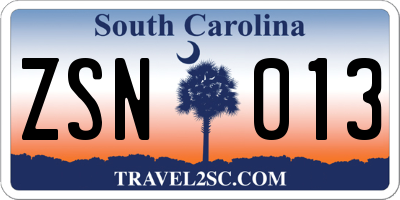 SC license plate ZSN013