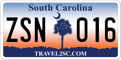 SC license plate ZSN016