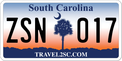 SC license plate ZSN017