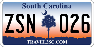 SC license plate ZSN026