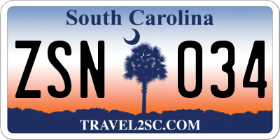 SC license plate ZSN034