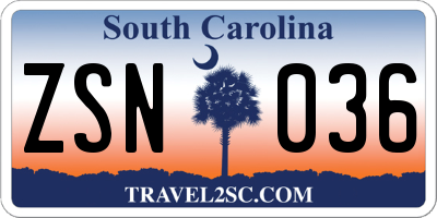 SC license plate ZSN036