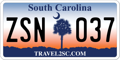 SC license plate ZSN037