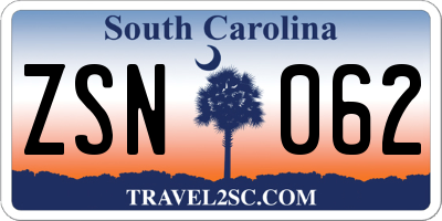 SC license plate ZSN062