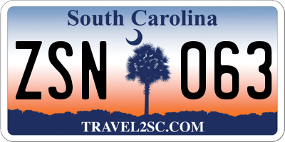 SC license plate ZSN063