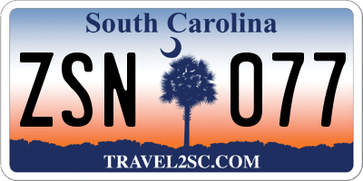 SC license plate ZSN077