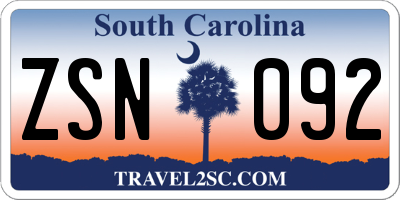 SC license plate ZSN092