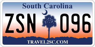 SC license plate ZSN096