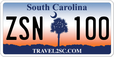 SC license plate ZSN100