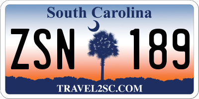 SC license plate ZSN189