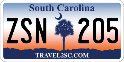 SC license plate ZSN205