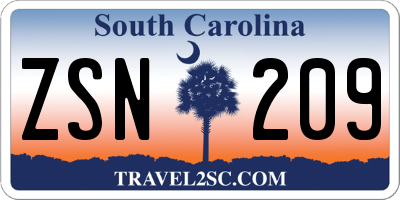 SC license plate ZSN209