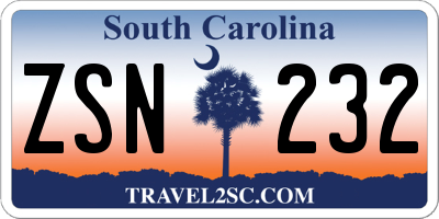SC license plate ZSN232