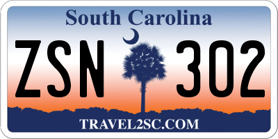 SC license plate ZSN302