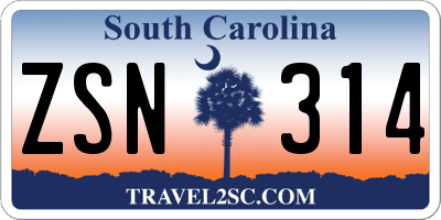 SC license plate ZSN314