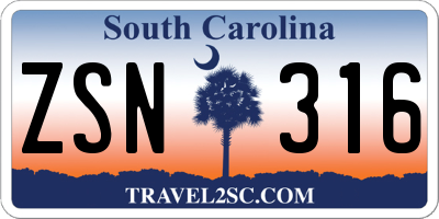 SC license plate ZSN316