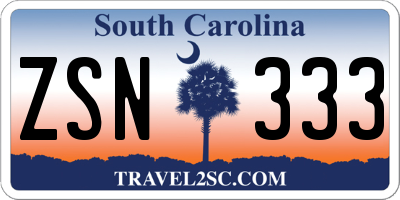 SC license plate ZSN333