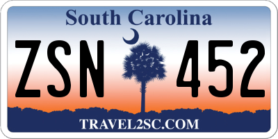 SC license plate ZSN452