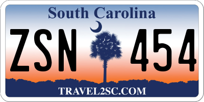 SC license plate ZSN454
