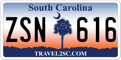 SC license plate ZSN616