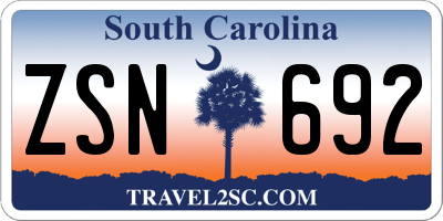 SC license plate ZSN692