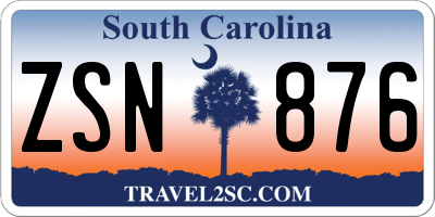 SC license plate ZSN876