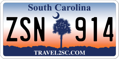 SC license plate ZSN914