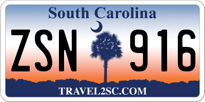 SC license plate ZSN916