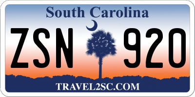 SC license plate ZSN920