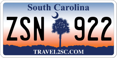 SC license plate ZSN922