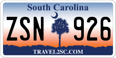 SC license plate ZSN926