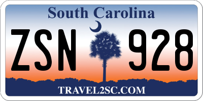 SC license plate ZSN928
