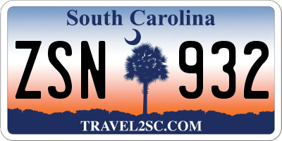 SC license plate ZSN932