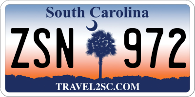 SC license plate ZSN972