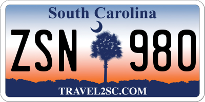 SC license plate ZSN980