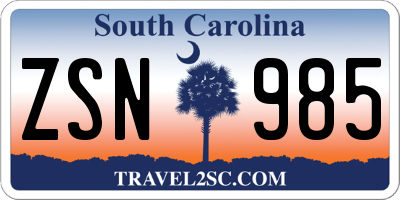 SC license plate ZSN985